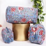 Authentic Block Print Bags  Quilted Cotton Makeup Travel Set  Ethical Gift for Women