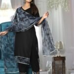 Black Rayon Organza Suit Set
