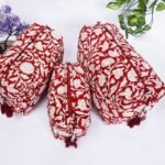 Boho Quilted Cotton Cosmetic Bags Set  Handmade Travel Toiletry Pouches  Gift for Her