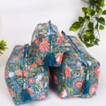 Bridal Party Gift  Quilted Cotton Makeup Bag Trio  Handmade Indian Travel Set