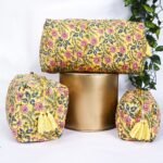 Cotton Quilted Makeup Pouch Trio  Block Printed Toiletry Bags  Gift Set for Her