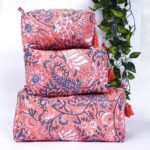 Eco-Friendly Quilted Toiletry Pouches | Cotton Block Print Makeup Bag Set | Handmade in India