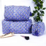 Floral Block Print Cosmetic Pouch Set  Quilted Cotton Toiletry Bags  Bridesmaid Gift