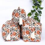 Handmade Quilted Cotton Cosmetic Bag Set of 3 | Indian Block Print Toiletry Pouches | Gift for Her