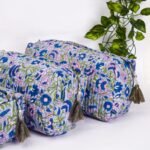 Indian Cotton Quilted Bag Set  Travel Toiletry Organizers for Women  Boho Chic Makeup Bags