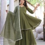Lahariya Mehndi Green Cotton Sharara Set