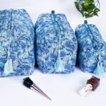 Block Print Cosmetic Bag Trio | Quilted Cotton Travel Makeup Organizer | Boho Gift Idea