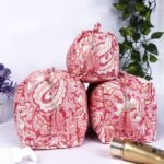 Makeup Organizer Bags  Set of 3 Quilted Cotton Pouches  Indian Floral Print Toiletry Bags