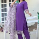 Purple Cotton Organza Suit Set