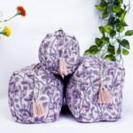 Set of 3 Quilted Cosmetic Pouches  Handmade Block Print Bags  Gift for Bridesmaids