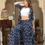 Shrug wild indigo sharara set