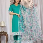 Teal Cotton Organza Suit Set