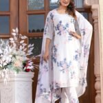 White Chanderi Floral Cotton Suit Set