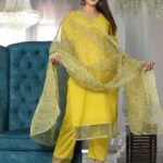 Yellow Cotton Organza Suit Set