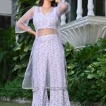 ICE WHITE LAVENDER FLORAL CO-RD SET WITH ORGANZA KURTA