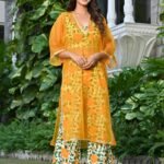 MUSTARD LILY CO-RD SET WITH ORGANZA KURTA